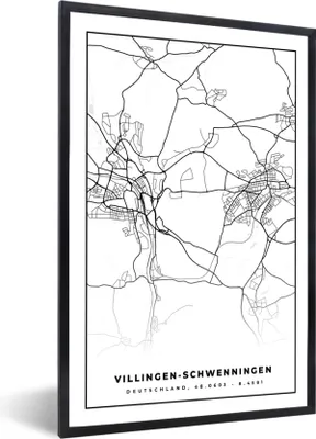 Produktbild von MuchoWow® Gerahmtes Poster Karte - Villingen-Schwenningen - Karte - Stadtplan 20x30 cm - Poster mit Schwarzem Bilderrahmen Wandposter Rahmen Foto Bilder - Drucken - Bilder Poster im Rahmen