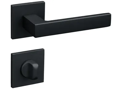 Produktbild von Gavroche Türgriffe Set WC/Bad Türklinken für Innentüren in Schwarz Matt Drückergarnitur für Zimmertür mit eckiger Rosettengarnitur aus Aluminium