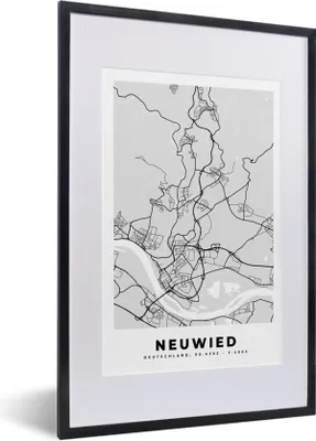 Produktbild von MuchoWow® Gerahmtes Poster Neuwied - Karte - Stadtplan - Deutschland 40x60 cm - Poster mit Schwarzem Bilderrahmen Wandposter Rahmen Foto Bilder - Poster in Rahmen
