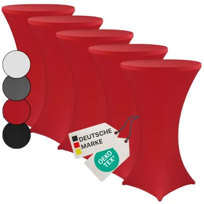 Produktbild von NYVI Stehtischhusse NYVIGala Rot Ø 70-75 cm - 5er Set - Elastische Premium Stretchhussen für gängige Bistrotische & Stehtische - Dehnbarer Tischüberzug