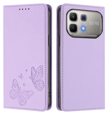 Image de Étui en cuir pour Infinix Note 60 5G, étui de protection type portefeuille en cuir gaufré motif papillon avec support, violet