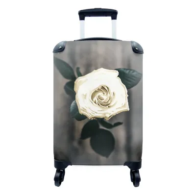 Produktbild von MuchoWow® Koffer Handgepäck Trolley Rollkoffer Kleine Reisekoffer mit 4 Rollen - Blume - Weiß - Grau - Cabin Size < 55x40x23 cm & 55x40x20 cm - Fotokoffer - Kabinenkoffer - Boardgepäck - Reise-Box - Reisekoffer - Reisegepäck - Koffer mit Bild - Trolley für Kinder