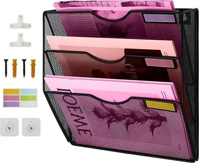 Produktbild von Famanu Wandorganizer für A4-Papiere - Multifunktionale Aufbewahrungslösung mit Metallgitter - 3 Ebenen
