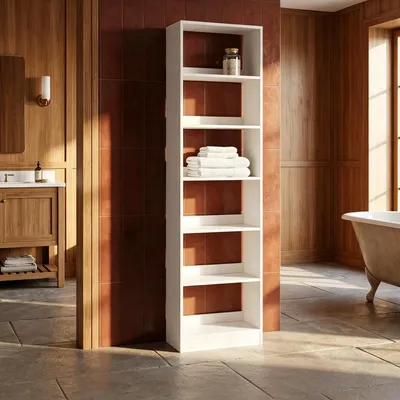 Produktbild von 6-stöckiges Bücherregal Würfelregal, 24 x 50 x 183 cm, Weiß | Bücherschrank, offenes Regal aus Holz, Aufbewahrung & Präsentation, für Wohnzimmer Home