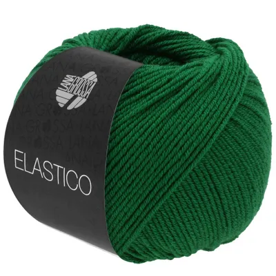 A ball of green yarn with a black label.