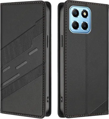 Produktbild von Hülle für Honor X8 5G/Honor X6 4G/Honor 70 Lite, Kunstleder Brieftaschen Handyhülle mit Kartenfach und Standfunktion Schwarz