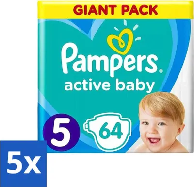 Image de Pampers - Active Baby - Couches - Taille 5 (11-16 kg) - Coupe souple - 64 couches - Pack économique - 5 pièces