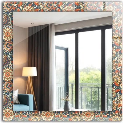 Produktbild von Bedruckter Spiegel - Wandspiegel - Dekorativer - Modern - 60x60 cm - Blumentapetenmuster
