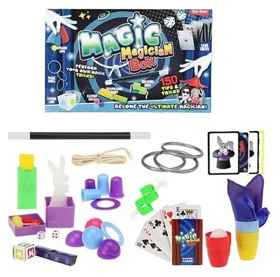 Zdjęcie produktu dla Toi-Toys 35219A - Magiczne pudełko ze 150 magicznymi sztuczkami Pudełko z magicznymi sztuczkami wyczarowuje sztuczki karciane dla dzieci
