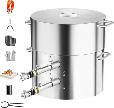 Immagine prodotto di SucceBuy Set forno di fusione a propano da 16 kg con doppio bruciatore šC dotato di crogioli e pinze. Ideale per il riciclaggio di oro, argento, rame e alluminio, ottimo forno fusorio domestico per fonderie