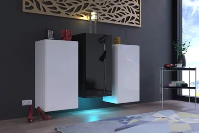 Produktbild von Furnitech K8 Modernes Wohnzimmer, Kommode, Schrank, Sideboard, Schlafzimmer, Esszimmer, Wohnzimmermöbel (LED RGB 16 Farben, K8-18HG-WB3)