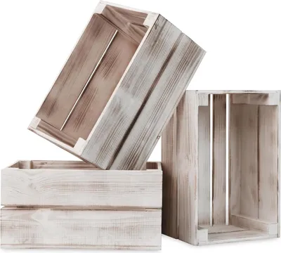 Immagine prodotto di 3x PINEEA cassetta di legno piccola 30x20x15 - cassetta per vino vintage in bianco e nero, cassetta decorativa e portafrutta in legno