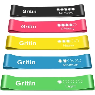 Produktbild von Fitnessbänder 5er Set Widerstandsbänder mit 5 Stufen 100% Latex Fitnessband Resistance mit Deutscher Übungsanleitung und Tragebeutel Gymnastikband