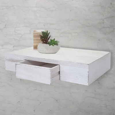 Produktbild von Wandregal Cher, Regal Hängeregal mit Schublade, 40cm  weiß shabby