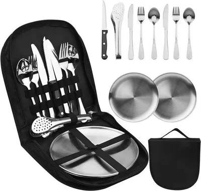 Produktbild von Reisebesteck-Set 10-tlg. Edelstahl für 2 Personen Outdoor