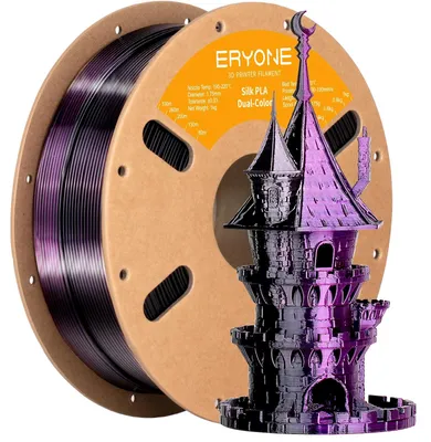 Immagine prodotto di Filamento PLA Silk - Filamento per stampante 3D - Bicolore - 1,75 mm - Tolleranza ±0,03 mm - Bobina da 1 kg - Nero Viola