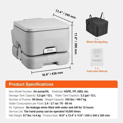 Obrázek produktu pro Chemické toalety - Porta Potti - Kempingové toalety - Přenosné toalety - Mobilní toalety - Objem 3,2 galonu