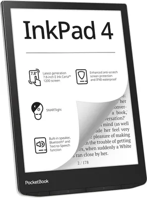 Obrázok produktu pre Pocketbook InkPad 4 - 19,8 cm (7.8") - E Ink Carta - 1404 x 1872 Pixel - PDF DRM - ACSM - AZW - AZW3 - CBR - CBZ - CHM - DOC - DOCX - DjVu - EPUB DRM - FB2 - FB2.ZIP - HTM - HTML - MOBI,... - M4A - M4B - MP3 - OGG - BMP - JPEG - PNG - TIFF