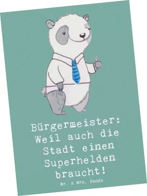 Produktbild von Mr. & Mrs. Panda Postkarte Bürgermeister Superheld - Meeresbrise - Geschenk, Gemeinschaft, Geschenke mit Herz, Engagement, bildkarte, Beruf, Grußkarte, Ansichtskarten