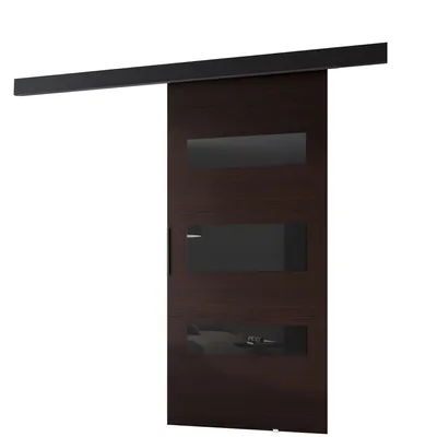 Produktbild von MINIO go for it, Schiebetür "PRIM D", Zimmertür, mit schwarzen Dekorelementen, schwarzer Griff, 106 cm, Wenge / Schwarze Farbe