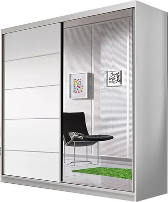 Produktbild von MOEBLO Kleiderschrank TESS 03 – Schwebetürenschrank 2-türig Schrank Garderobe Schiebtüren Schlafzimmer mit Spiegel, Kleiderstange und Regale (BxHxT): 183x218x61 cm (Weiß)