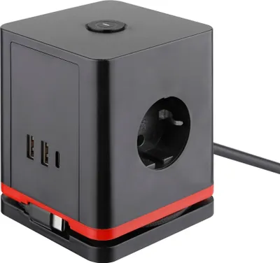 Imagen del producto de IOIO 41213 IOIO SW 1000 3-fach Steckdosenwürfel  1,5 m schwarz mit USB-Buchse