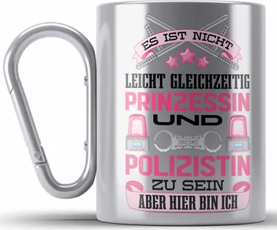 Produktbild von Trendation - Polizistin Geschenk Edelstahl Tasse Karabiner mit Spruch Geschenke Polizei Frauen Lustig Blaulichtmilieu (Silber)
