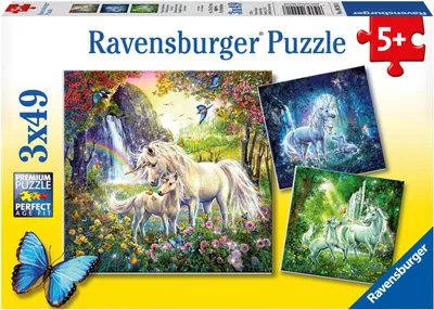 Produktbild von Ravensburger Puzzlespiel Einhörner, 3x49 Teile, 21 x 21 cm, ab 5 Jahren, Pappe, Mehrfarbig, inkl. Mini-Poster