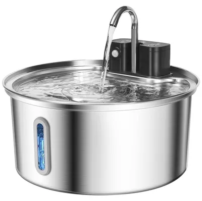 Immagine prodotto di Fontanella per gatti, acciaio inossidabile, senza fili, con sensore di movimento, serbatoio da 3,2 litri, autonomia della batteria di 45 giorni, 3 modalità di flusso dell'acqua con filtro