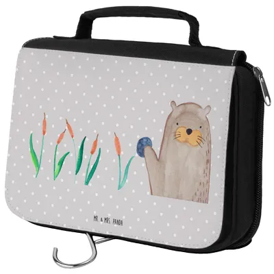 Produktbild von Mr. & Mrs. Panda beauty case Otter Stein - Grau Pastell - Geschenk, Kulturtasche, Kulturbeutel, Seeotter See, Grüßen, Make-Up Tasche, Necessaire, kulturtäschchen