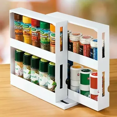 Produktbild von Livingandhome Ausziehbare & drehbare Gewürzregale mit Schienen – 2 Ebenen, platzsparend & vielseitig