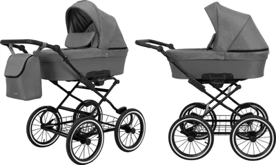 Produktbild von Kinderwagen ROMANTIC Babywagen Babyschale Kinder Wagen Set 1 in 1 (grau, Rahmenfarbe: schwarz Rahmen )