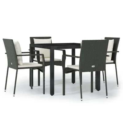 Produktbild von vidaXL 5-tlg. Garten-Essgruppe mit Kissen Schwarz Poly Rattan