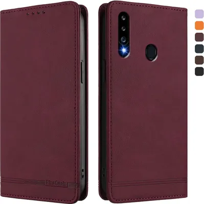 Produktbild von Hülle für Samsung Galaxy A20S, Retro Kunstleder Ständer Klapphülle mit Kartenfächer und Magnetische Rot