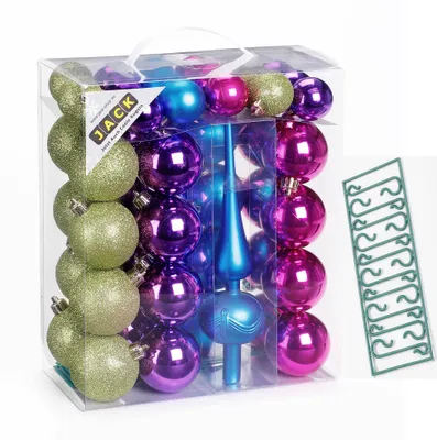 Produktbild von JACK by Inge 47x Kunststoff Kugel Christbaumkugeln Ø 4 + 6 cm mit Spitze Haken Bunt