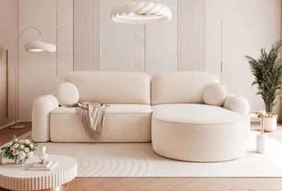 Image de Canapé d'angle SIGMA Idohome avec fonction couchage et coffre de rangement – canapé moderne et polyvalent, couleur crème Quelle 02, idéal pour le salon