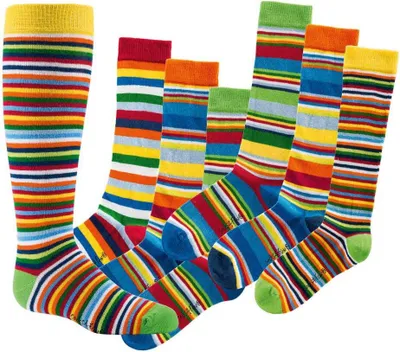 Produktbild von TippTexx 24 6 Paar Kinder Kniestrümpfe, handgekettelt, für Mädchen & Jungen, Gute Laune Ringel, Größe 23-26