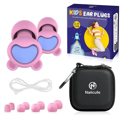 Productafbeelding van Gehoorbescherming oordopjes voor kinderen, 6-12 jaar, 26 dB geluidsreductie, 4 maten, roze + paars