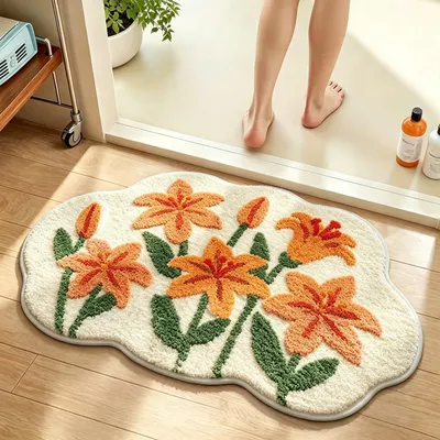 Image de Tapis de bain antidérapant avec motif floral, 50 x 80 cm