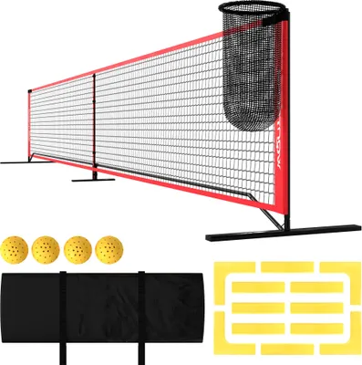 Zdjęcie produktu dla Przenośny zestaw siatki do gry w pikle SPORTNOW 6,7 m z pojemnikiem na piłki