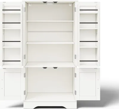 Produktbild von Flieks Küche Hochschrank Küchenschrank mit LED-Sensorleuchte, 4-türiger Buffetschrank mit verstellbaren Regalböden & Türablagen, 60x40x120.5cm, Weiß