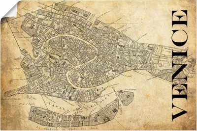 Produktbild von ARTland Poster Venedig Karte Straßen Karte Sepia Größe: 30x20 cm