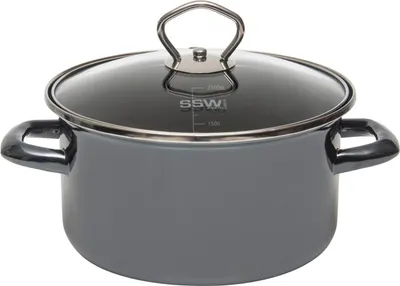 Obrázok produktu pre SSW Čierny tigrí hrniec s pokrievkou, smaltovaný, rukoväte z nehrdzavejúcej ocele, Ø 20 cm, 3,6 l