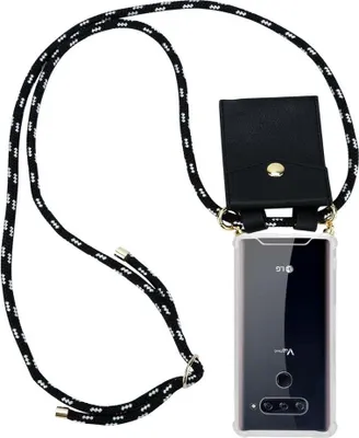 Produktbild von Cadorabo Hülle für LG V40 Schutzhülle in Schwarz Handy Kette Silikon Kordel abnehmbares Etui