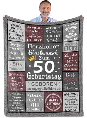 Zdjęcie produktu dla Koc na 50. urodziny dla mężczyzny, 200x150 cm, poliester, flanela, pomysł na prezent