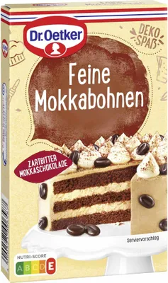 Zdjęcie produktu dla Dr. Oetker 101535300, Brązowy, Mokkabohnen, Cukier, Kakaomasse, Zucker, 1,7% Kaffeepulver, Kakaobutter, Überzugsmittel (Gummi arabicum, Schellack),..., Kühl und trocken lagern., 503 kcal