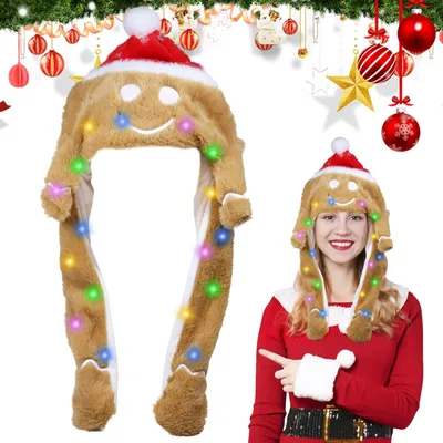 LED-Weihnachtsmütze mit beweglichen Ohren, Plüsch, für Erwachsene, One Size