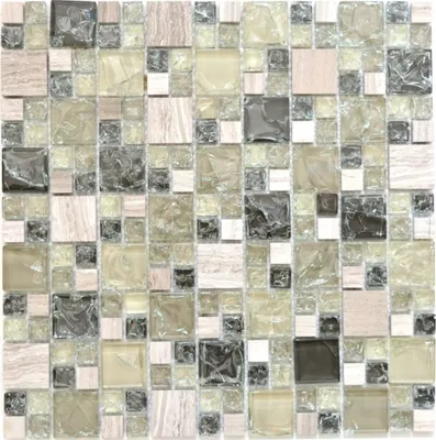 Produktbild von Mosaikfliese Transluzent graugrün Kombination Glasmosaik Crystal Stein graugrün MOS87-K1452_f