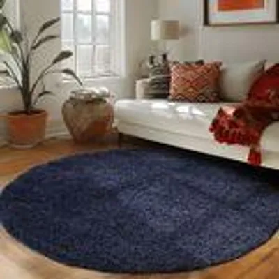 Zdjęcie produktu dla Dywan do salonu z wysokim włosiem, jednokolorowy design, długie runo, shaggy, nowoczesny i miękki, Rozmiar: 160 cm Okrągły, Kolor: Granatowy