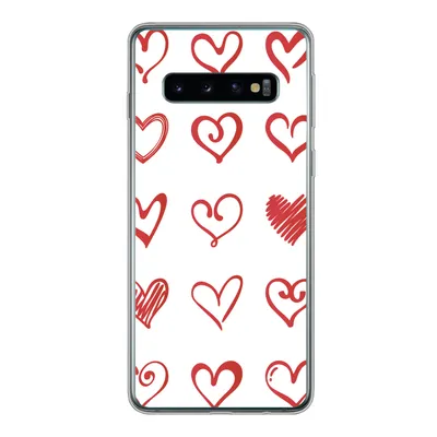 Produktbild von MuchoWow® Handyhülle Schutzhülle Hülle für Samsung Galaxy S10 Eine Illustration mit Herzen in verschiedenen Formen Silikon Softcase Handy Hülle - Handytasche